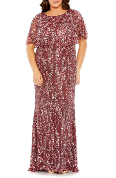 Fabulouss By Mac Duggal Sequin Popover Column Gown In Mulberry