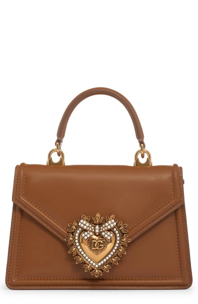 Dolce & Gabbana Mini Devotion Leather Top Handle Bag In Brown