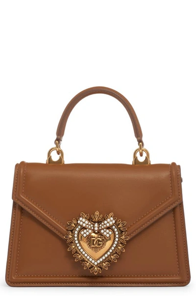 Dolce & Gabbana Mini Devotion Leather Top Handle Bag In Light Brown