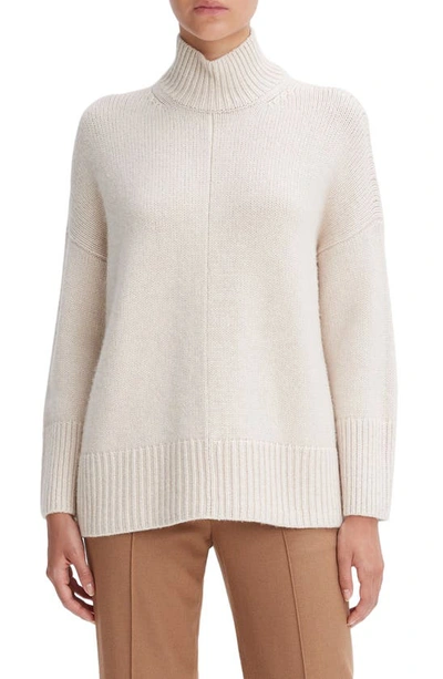 Vince Oversize Wool & Cashmere Turtleneck Tunic Sweater In Heather Latte