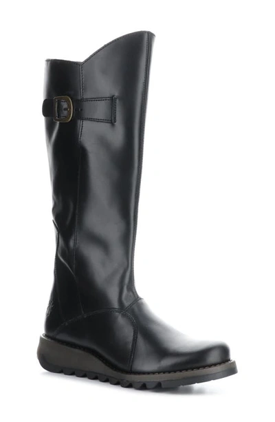 Fly London Mol 2 Womens Knee High Boots Colour: Dark Brown Rug, Size: 2 / 35 In Black Leather