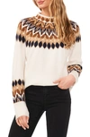 Cece Fair Isle Funnel Neck Sweater In Antique White