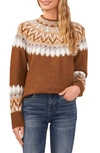 Cece Fair Isle Funnel Neck Sweater In Toasted Beige