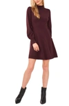Cece Mock Neck Long Sleeve Fit & Flare Sweater Dress In Dark Cocoa