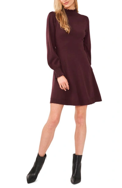Cece Mock Neck Long Sleeve Fit & Flare Sweater Dress In Dark Cocoa