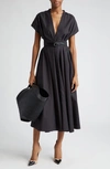 Alaïa Belted Cotton Poplin Midi Dress In Noir
