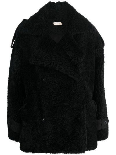 The Mannei Jordan Double-breasted Shearling Coat In Black