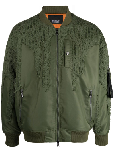 Mostly Heard Rarely Seen Drip Crochet-panelling Bomber Jacket In Green