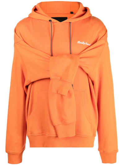 Mostly Heard Rarely Seen Double-sleeve Layered Cotton Hoodie In Orange