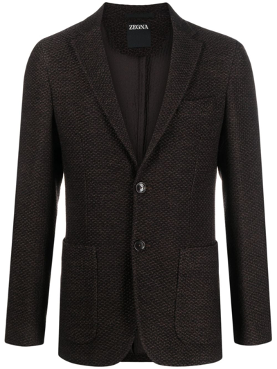 Zegna Twill-weave Single-breasted Blazer In Brown
