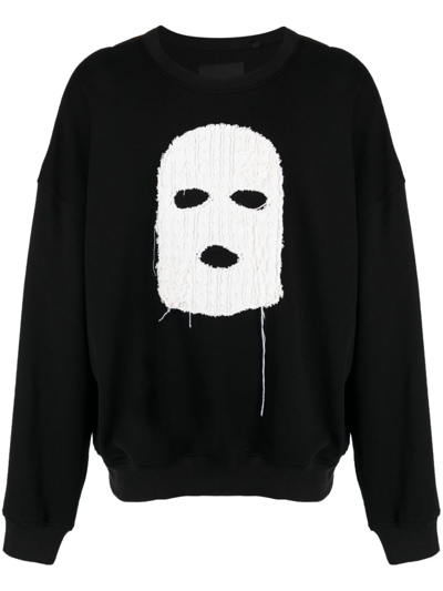 Mostly Heard Rarely Seen Ski Mask Appliqué-detail Cotton Sweatshirt In Black