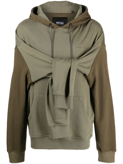 Mostly Heard Rarely Seen Double-sleeve Layered Cotton Hoodie In Green