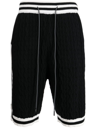 Mostly Heard Rarely Seen Cable-knit Striped Track Shorts In Black