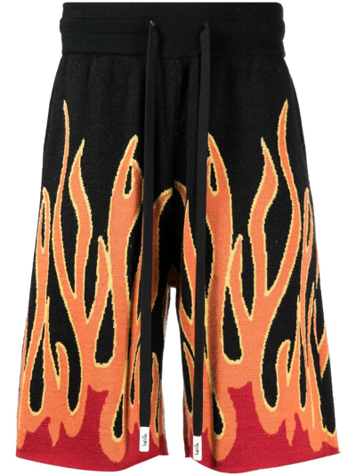 Haculla Un In Flames Intarsia-knit Shorts In Black