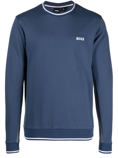 Hugo Boss Logo-embroidered Two-tone Sweatshirt In Blue