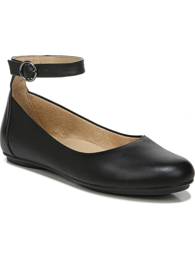 Naturalizer Maxwell Womens Leather Ankle Strap Ballet Flats In Black