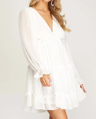She + Sky Long Sleeve Mini Dress In Cream In White