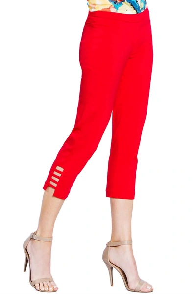 Slimsation By Multiples Solid Crop Cut Out Hem Pants In Red