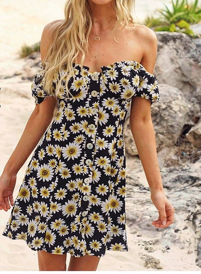 Seven Wonders The Connie Dress In Black, Yellow, White Daisy Floral In Multi