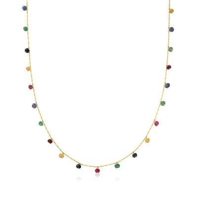 Canaria Fine Jewelry Canaria Multicolored Sapphire And Ruby Bead Station Necklace In 10kt Yellow Gold In Green