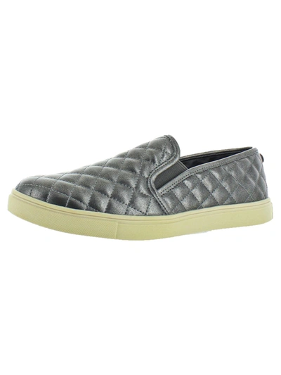 Steve Madden Ecentrcq Womens Faux Leather Quilted Loafers In Silver