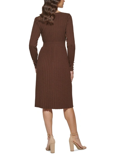 Kensie Womens Soft Pleated Sweaterdress In Brown