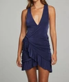 Chaser Westside Mini Dress In Dark Denim In Blue