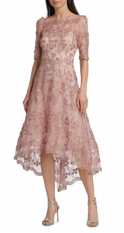 Teri Jon Lace Fit Flare High Low Dress In Blush In Pink