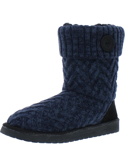 Muk Luks Patti Womens Faux Suede Knit Winter Boots In Blue