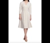 MAGGY LONDON V-NECK PLEATED SLEEVE KNEE LENGTH DRESS IN HORN