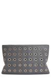 Allsaints Womens Slate Grey Bettina Eyelet-embellished Zip-up Leather Clutch