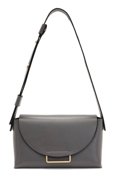 Allsaints Celeste Leather Crossbody Bag In Slate Gray/brass