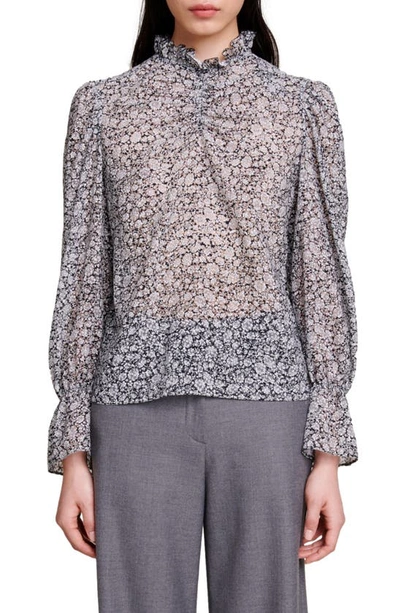 Maje Floral-print Blouse In Black/ White