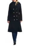 Vince Camuto Women's Double-breasted Faux-fur-collar Wool Blend Coat In Black