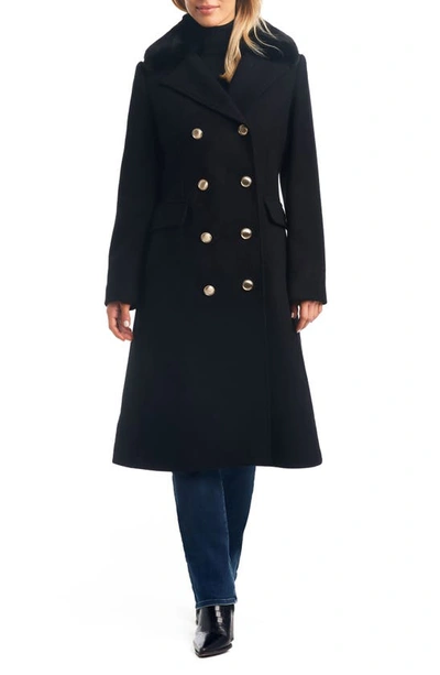 Vince Camuto Women's Double-breasted Faux-fur-collar Wool Blend Coat In Dark Navy