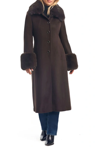 Vince Camuto Wool Blend Coat With Removable Faux Fur Collar And Cuffs In Espresso