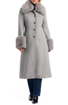 Vince Camuto Wool Blend Coat With Removable Faux Fur Collar And Cuffs In Heather Gr