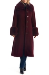 VINCE CAMUTO WOOL BLEND COAT WITH REMOVABLE FAUX FUR COLLAR AND CUFFS