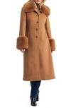 Vince Camuto Wool Blend Coat With Removable Faux Fur Collar And Cuffs In Camel