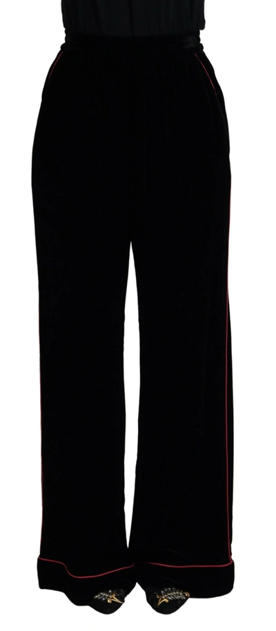 Dolce & Gabbana Black Velvet High Waist Trousers Pants
