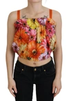 Dolce & Gabbana Blouse Cropped Floral Cotton Tank Top In Multicolor
