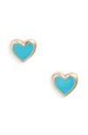 Anzie Enamel Heart Stud Earrings In Blue