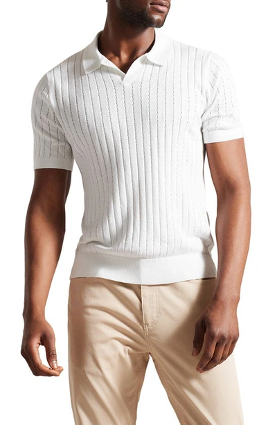 Ted Baker Mens White Botany Striped-knit Cotton-blend Polo Shirt