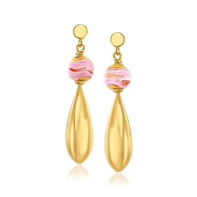 Ross-simons Italian Pink Murano Glass Bead Drop Earrings In 18kt Gold Over Sterling