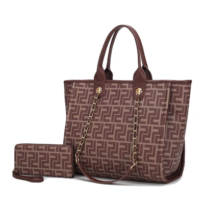 Mkf Collection By Mia K Marlene Vegan Leather Women's Tote Bag With Wallet- 2 Pieces In Brown