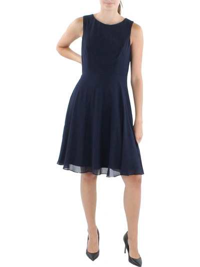 Jessica Howard Petites Womens Chiffon Sleeveless Fit & Flare Dress In Blue
