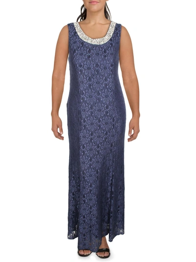 R & M Richards Womens Lace Embellished Evening Dress In Blue