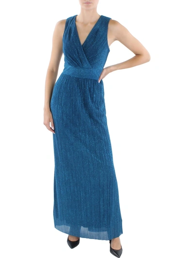 R & M Richards Womens Chiffon Glitter Evening Dress In Blue