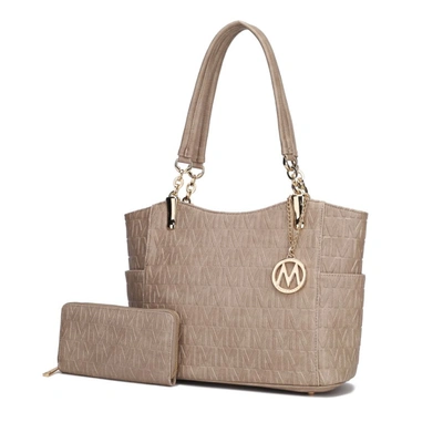 Mkf Collection By Mia K Allison Vegan Leather 2 Pcs Tote & Wallet Handbag In Beige