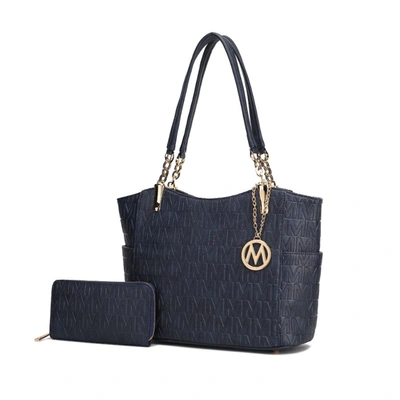 Mkf Collection By Mia K Allison Vegan Leather 2 Pcs Tote & Wallet Handbag In Blue